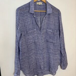 Anthropologie Cloth and Stone Blue Windowpane Check Button Down Shirt